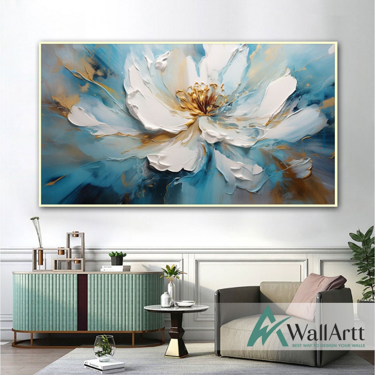 Blue White Flower 3d Heavy Textured Partial Oil Painting